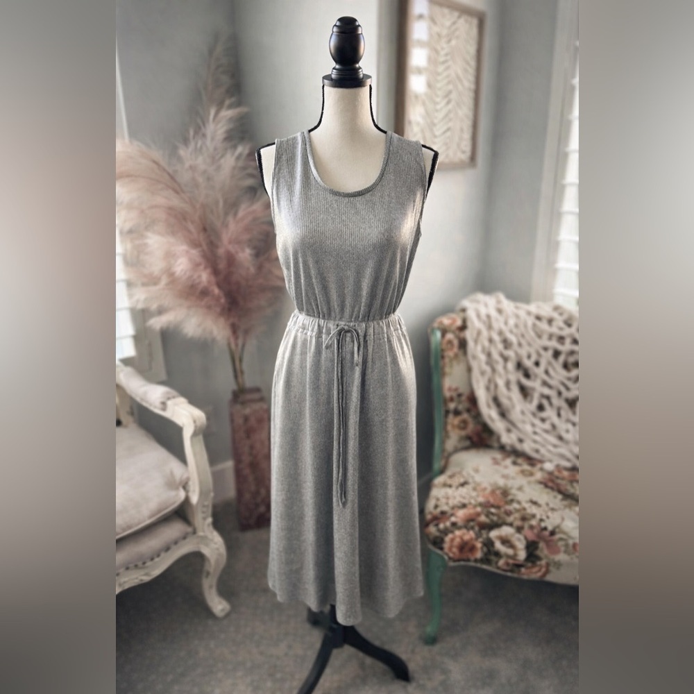 Dolan Gray Ribbed Dress Sleeveless Drawstring Waist Casual Minimalist S